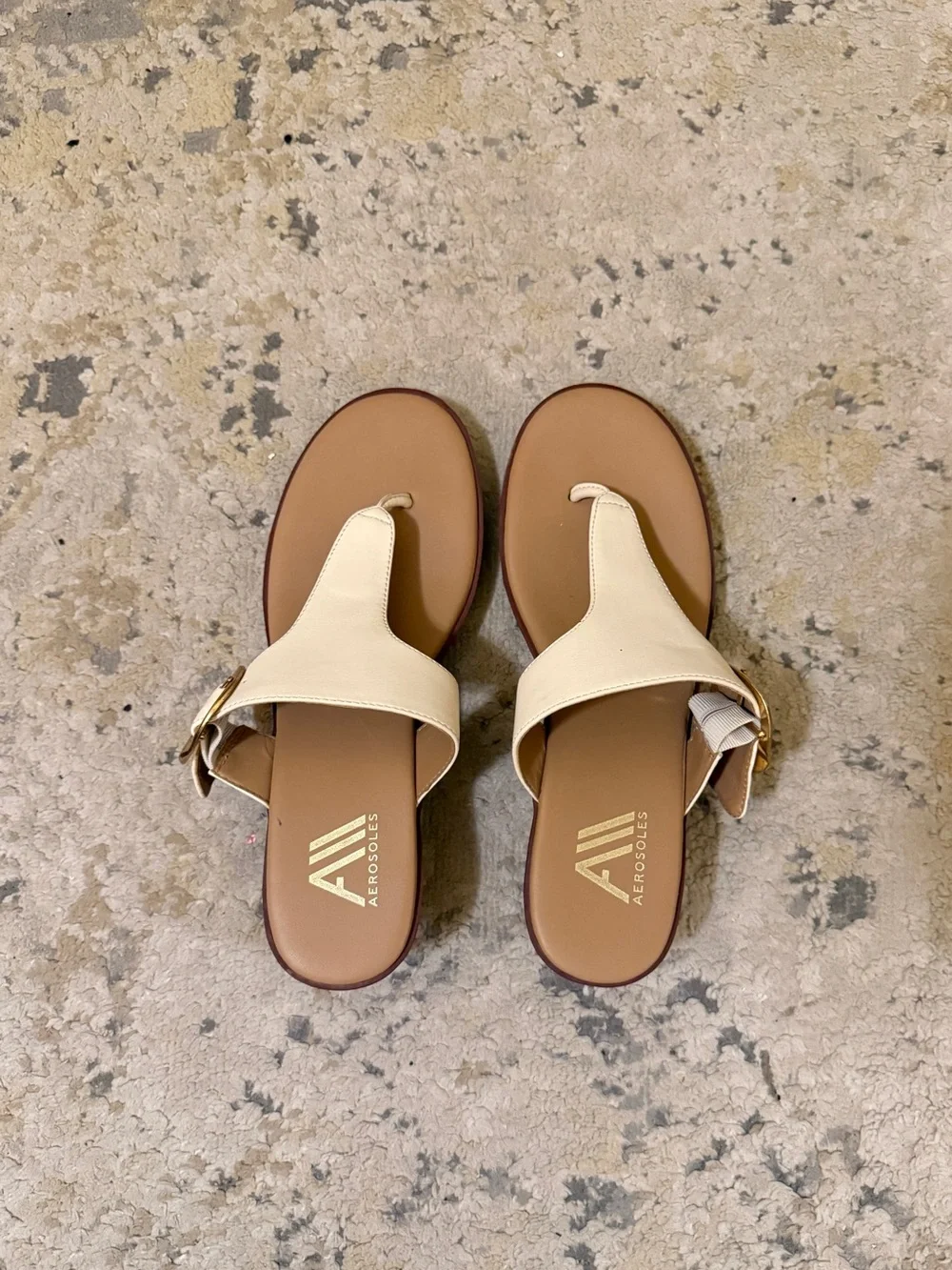 AEROSOLES Cream and Brown Wedge Sandals